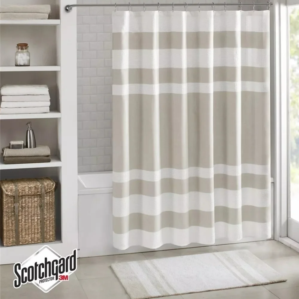 Madison Park Spa Waffle Taupe 72x72 Shower Curtain 3M Scotchgard Repellent